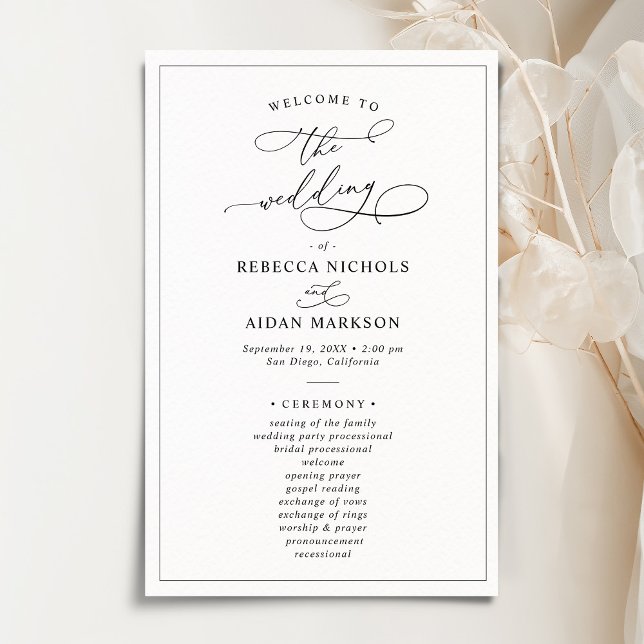 Programa Simple Moderno de Bodas Blancas y Negra (Subido por el creador)