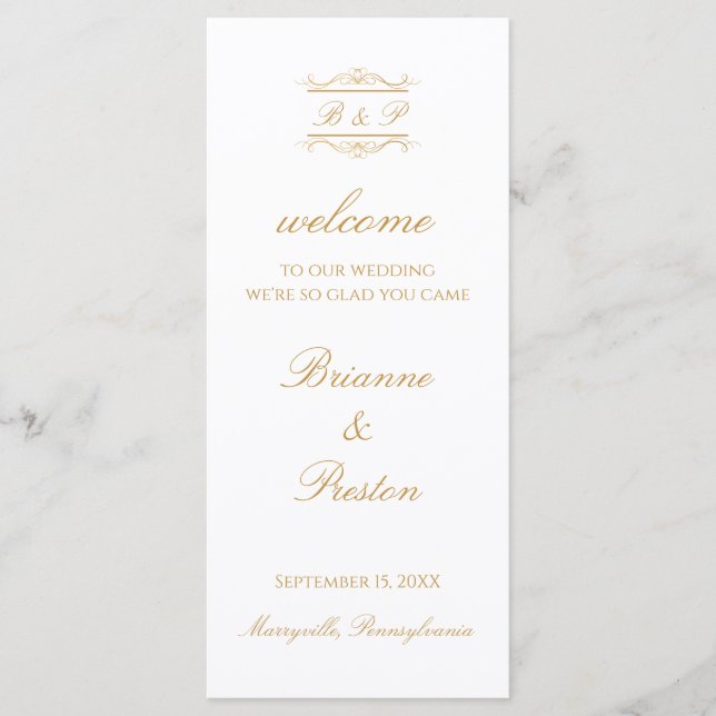 Programa Simple Monograma Elegante Bodas de Oro Script (Anverso)