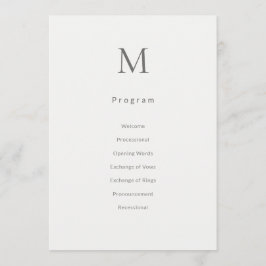 Programa Single Initial Civil Wedding Program Card