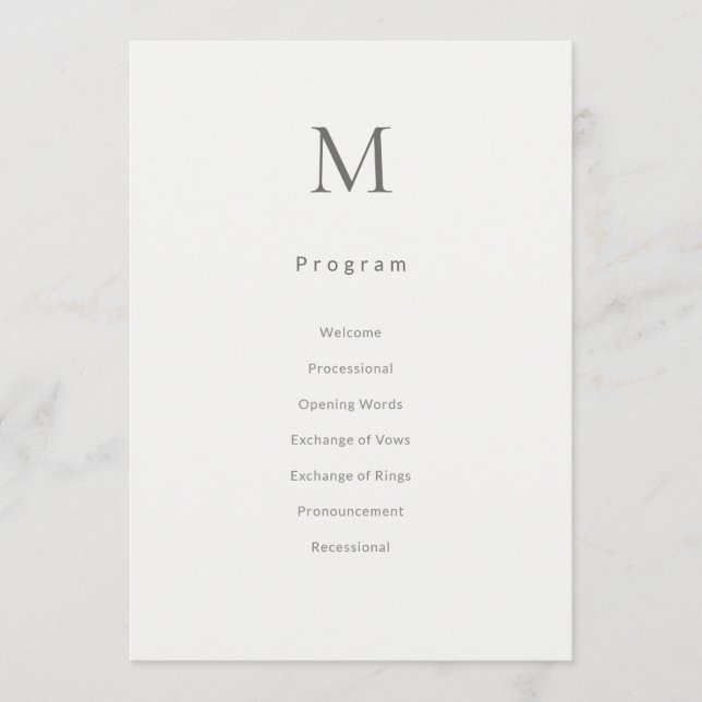 Programa Single Initial Civil Wedding Program Card (Anverso)