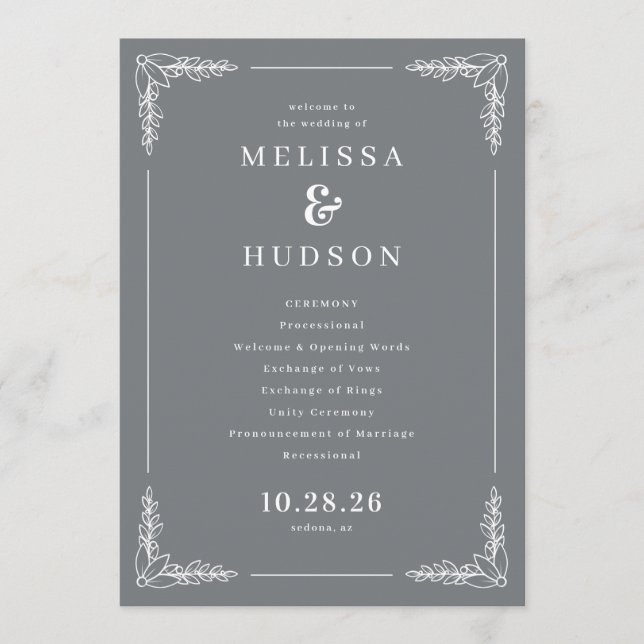 Programa Sophisticated Gray Vine Wedding Ceremony (Anverso)