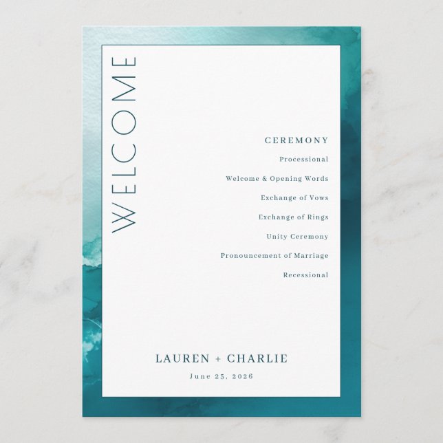 Programa Sophisticated Teal Watercolor Ceremony Schedule (Anverso)