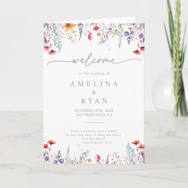 Programa Spring Colorful Wildflower Minimal Folded Wedding (Anverso)