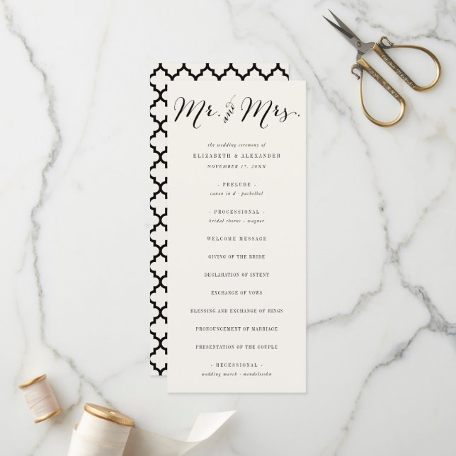Programa Sr. y Sra. Calligraphy Script Boda de Moda geométr (Anverso/Reverso In Situ)
