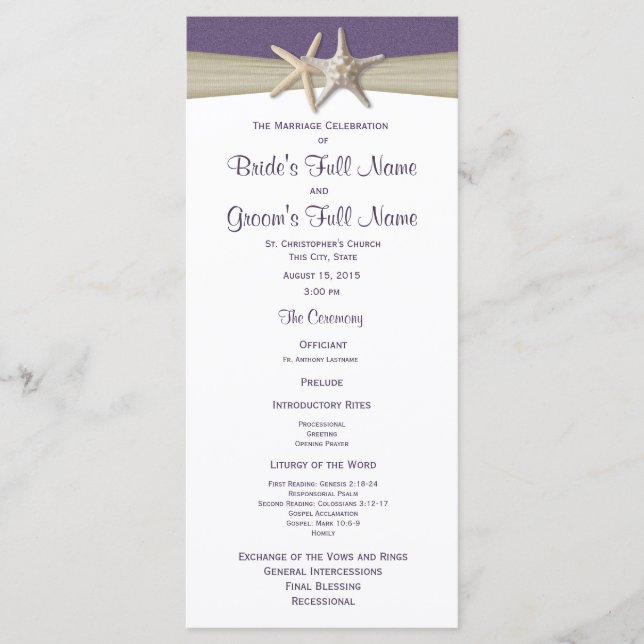 Programa Starfish and Burlap Purple Beach Wedding (Anverso)