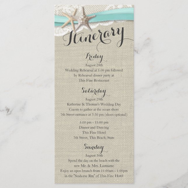 Programa Starfish and Lace Rustic Beach Wedding Itinerario (Anverso)