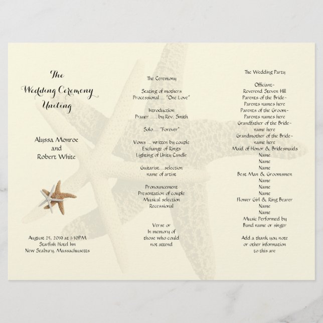 Programa Starfish Couple Cream Tri-Fold Wedding (Anverso)
