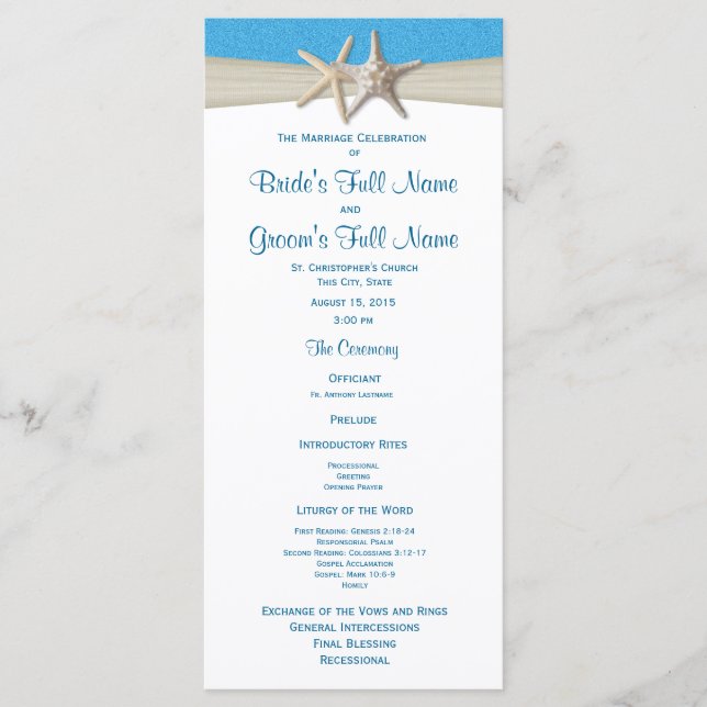Programa Starfish Ocean Wave Rustic Wedding (Anverso)