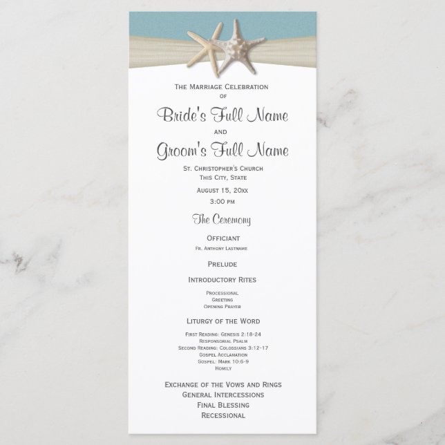 Programa Starfish Rustic Wedding (Anverso)