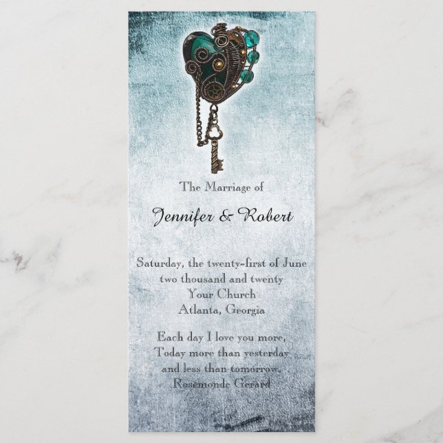 Programa Steampunk Verde azulada Heart Wedding (Anverso)
