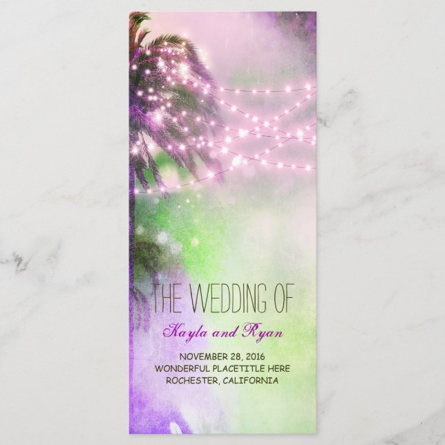 Programa String Lights Palms Beach Purple Wedding Programme (Anverso)