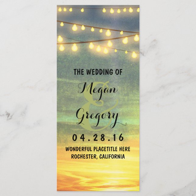Programa String Lights Palms Beach Sunset Wedding Programme (Anverso)