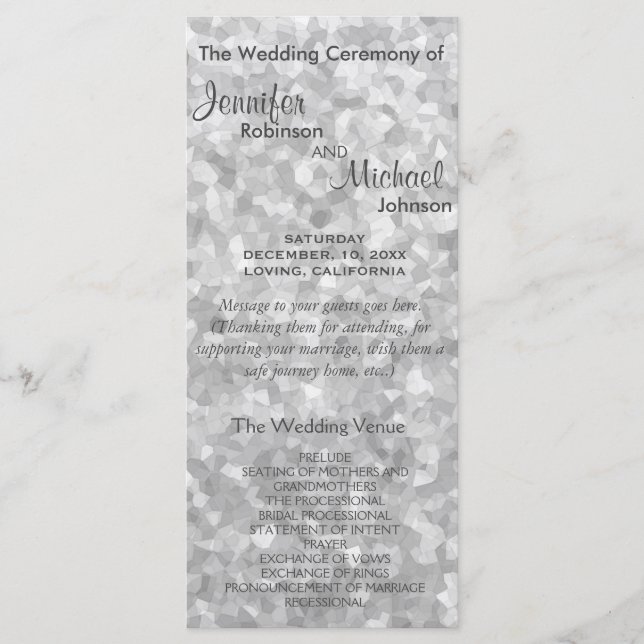 Programa Subtle Silver Purpurina Wedding Program (Anverso)