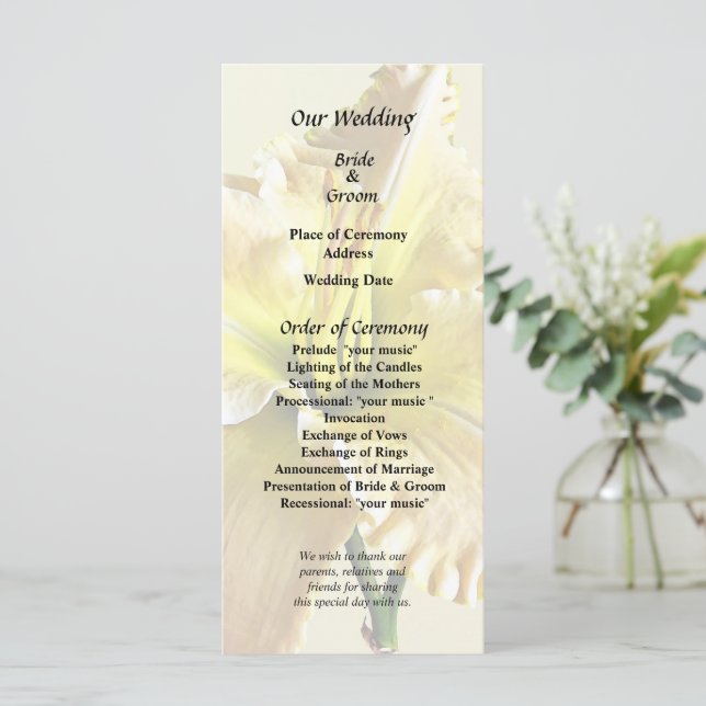 Programa Suministros para Bodas de Lirio Día Amarillo (Anverso de pie)