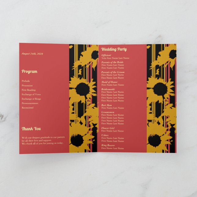 Programa Sunflower Sunset Coral Gold Modern Wedding Photo (Interior)