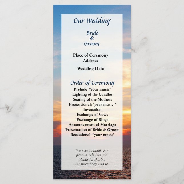 Programa Sunrise at Sea Wedding (Anverso)
