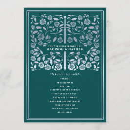 Programa Teal Royal Medieval Silver Sword Wedding Program