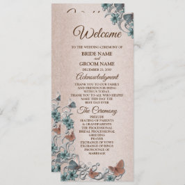Programa Teal Silver Floral Copper Butterfly Tan Wedding