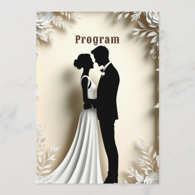 Programa Tema de boda de pareja abrazada con marfil floral (Anverso)
