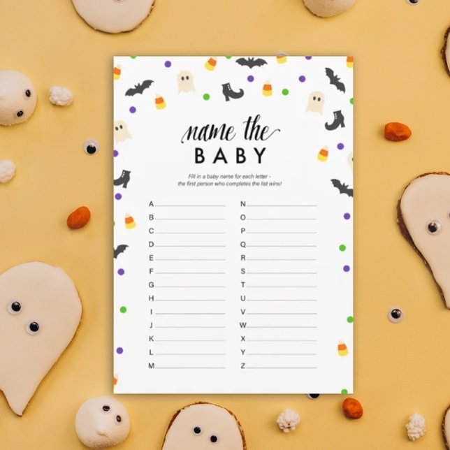 Programa Tema de Halloween nombre el juego de la ducha de b (Name the baby Halloween theme baby shower game)