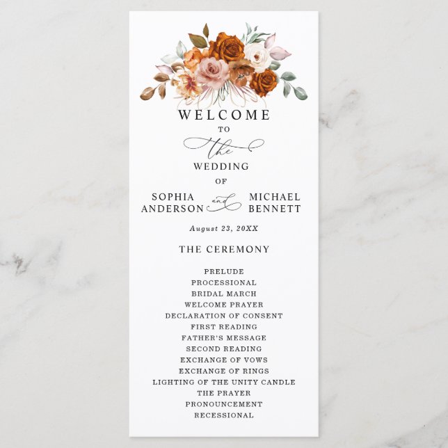 Programa Terracotta Burnt Orange Floral Wedding (Anverso)