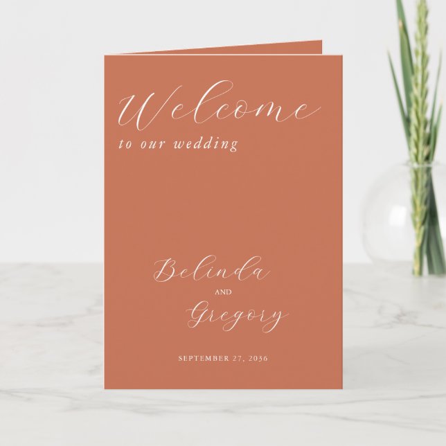 Programa Terracotta Elegant Script Boda Orden de servicio (Anverso)