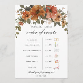 Programa Terracotta Rust Floral Fall Wedding Orden de event
