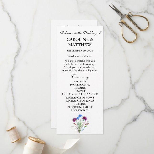 Programa Thistle Purple Floral Elegante Boda moderno (Anverso/Reverso In Situ)