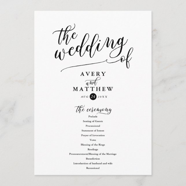 Programa Tipografía de guiones simples | Ceremonia Boda (Anverso)