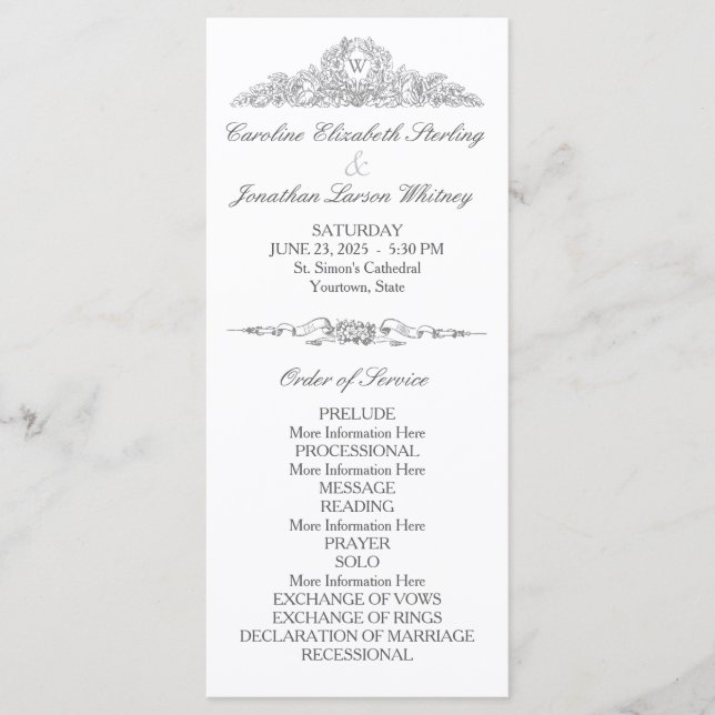 Programa Tradicional elegante | Gris de Versalles | BODA (Anverso)