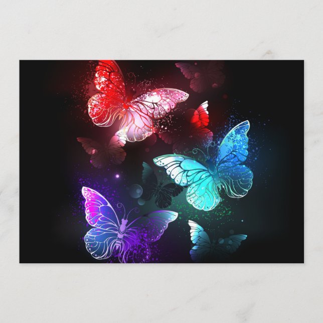 Programa Tres mariposas brillantes sobre fondo nocturno (Anverso)