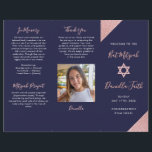 Programa Tri-Fold de Bat Mitzvah Navy Rosa Dorado<br><div class="desc">Programa de Bat Mitzvah tri-fold en azul marino y dorado rosa. Edite fácilmente con la información de su ceremonia</div>