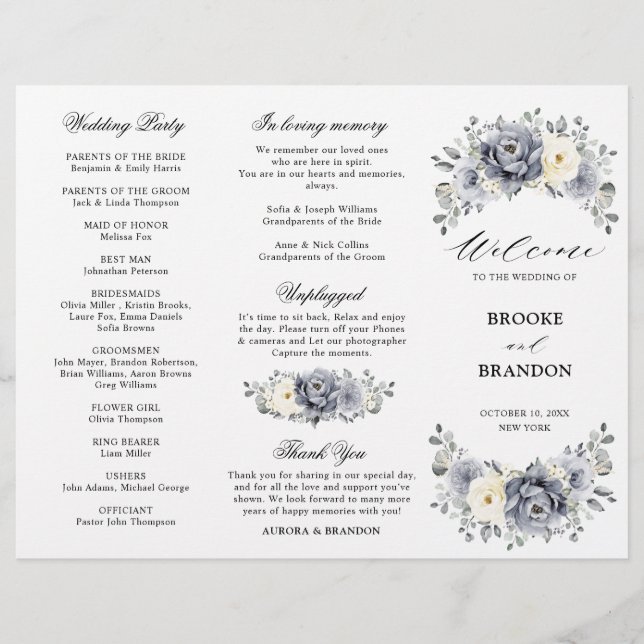 Programa Tri-Fold de Boda de Invierno de Marfil Gr (Anverso)