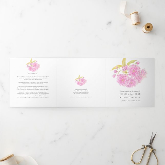 Programa Tri-Fold de flor de cerezo rosa acuarela (Exterior)