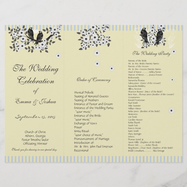 Programa TriFold Vintage Pájaro Blanco Rama Daisy (Anverso)