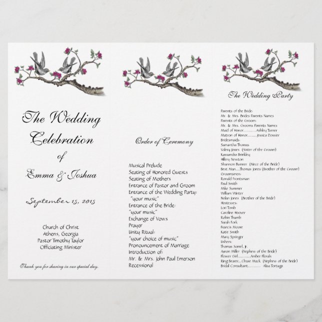 Programa TriFold Wedds de aves vitícolas con flore (Anverso)