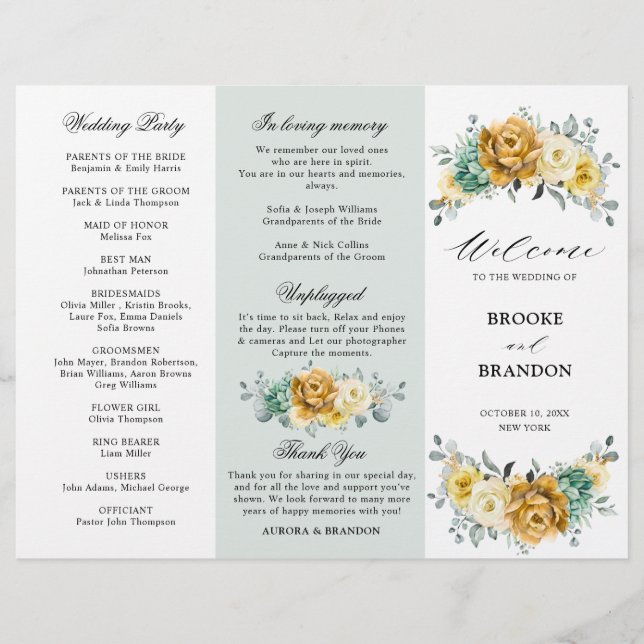 Programa triple de Mustard Yellow Floral Sage Gree (Anverso)