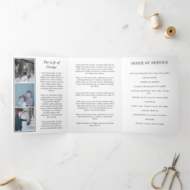 Programa Tríptico Black White In Loving Memory Photo Funeral (Interior)