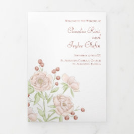 Programa Tríptico Blush Pink Roses Wedding Programs Modern