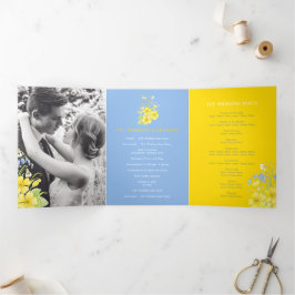Programa Tríptico Boda azul amarillo primroses de primavera