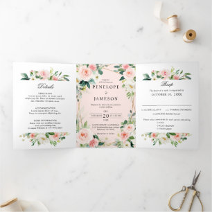 Programa Tríptico Boda Botánico Geométrico Floral Rosa Rubor Tri-