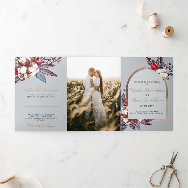 Programa Tríptico Boda de Berries Rojas Blue Dusty Cotton en inviern (Exterior)