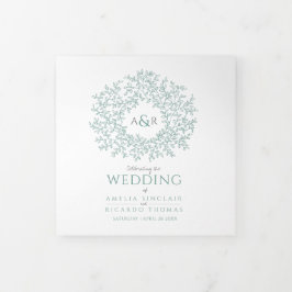 Programa Tríptico Boda de dedicatoria de historia de monograma verde