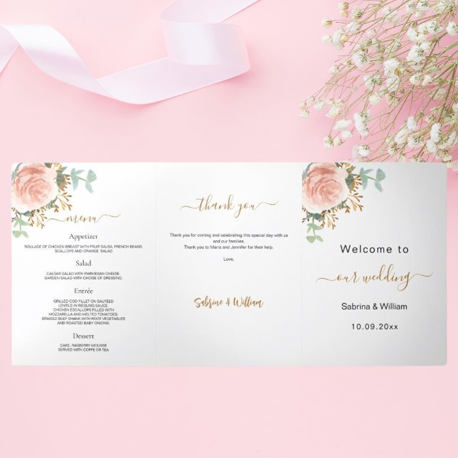 Programa Tríptico boda de eucalipto floral de oro de Rosa (Subido por el creador)