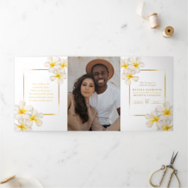 Programa Tríptico Boda de flores frangipanas de oro blanco