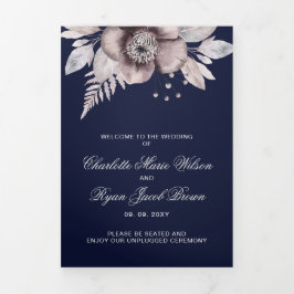 Programa Tríptico Boda de fotos de Navy Mauve Rustic Floral