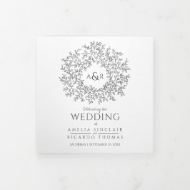 Programa Tríptico Boda de historias de amor de arte en monograma gri