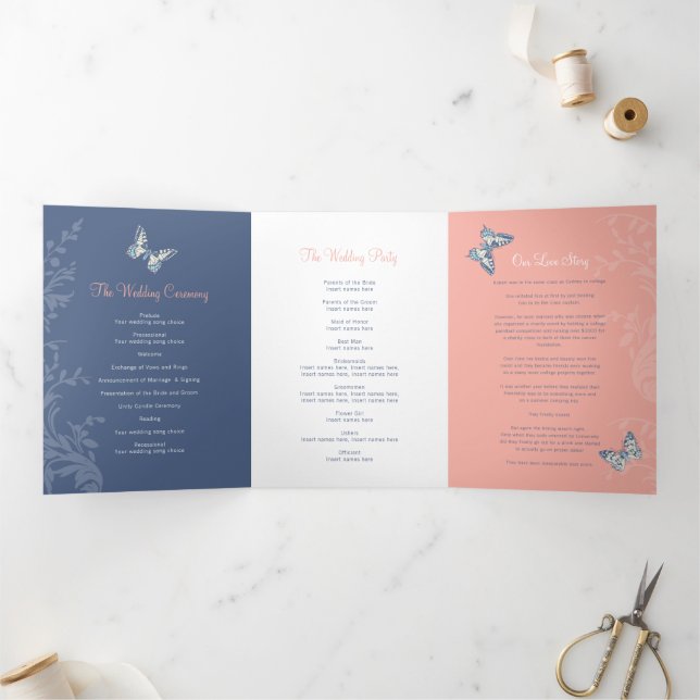 Programa Tríptico Boda de historias de amor de mariposa azul coral (Interior)