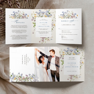 Programa Tríptico Boda de jardín de flores silvestres de primavera c