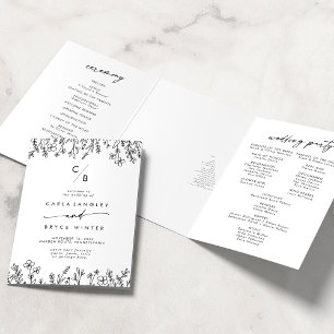 Programa Tríptico Boda de Monograma de Flor Silvestre Boho Chic